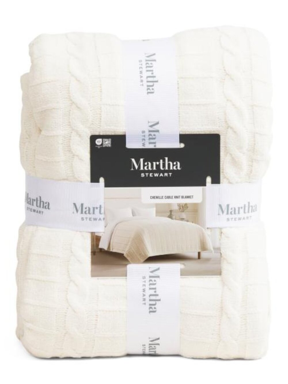MARTHA STEWART Cream Chenille Cable Knit Blanket
